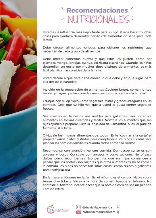 Portada de la guía de recomendaciones nutricionales